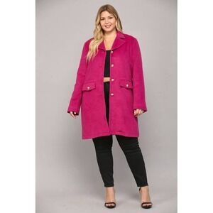 FATE Curve Fuchsia Pink Gold Buttons Medium Length Coat Womens Plus Size 1X NWT